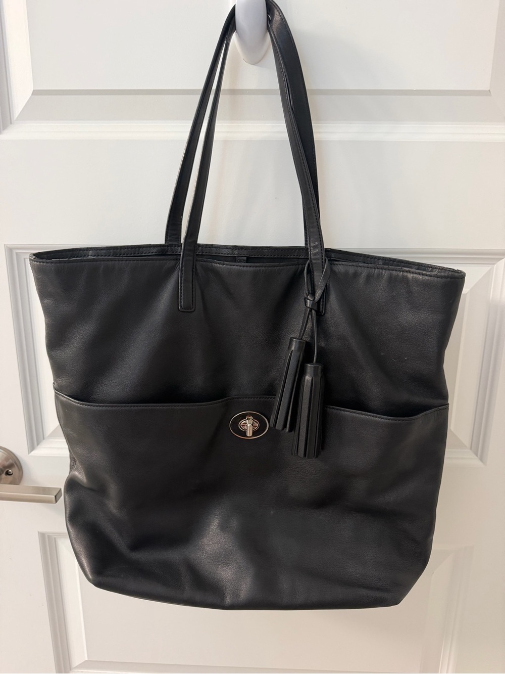 COACH Legacy Leather Large Turnlock Tote Bag Black 26461